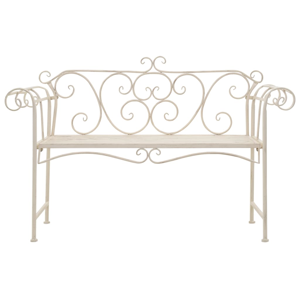 Panchina da Giardino 132 cm in Metallo Bianco Anticato