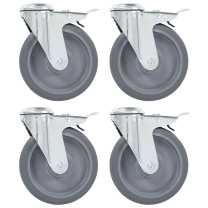 Ruote Girevoli con Foro per Bulloni e Doppio Freno 4 pz 125 mm