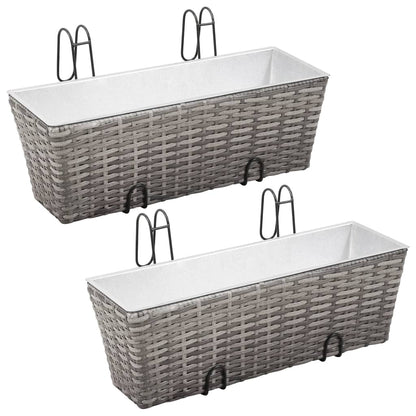 Letti Rialzati da Balcone 2 pz 50 cm Grigio in Polyrattan