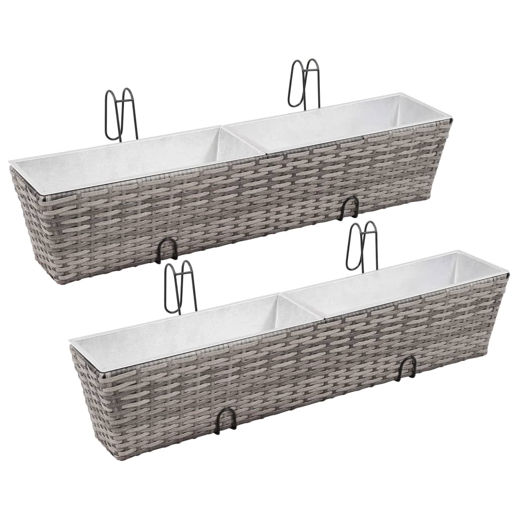 Letti Rialzati da Balcone 2 pz 80 cm Grigio in Polyrattan