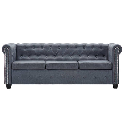 Set Divani Chesterfield in Finta Pelle Scamosciata Grigio