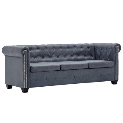 Set Divani Chesterfield in Finta Pelle Scamosciata Grigio