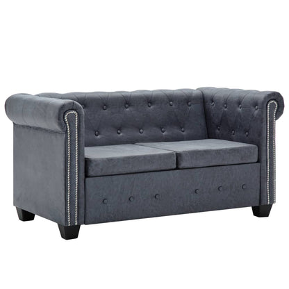 Set Divani Chesterfield in Finta Pelle Scamosciata Grigio