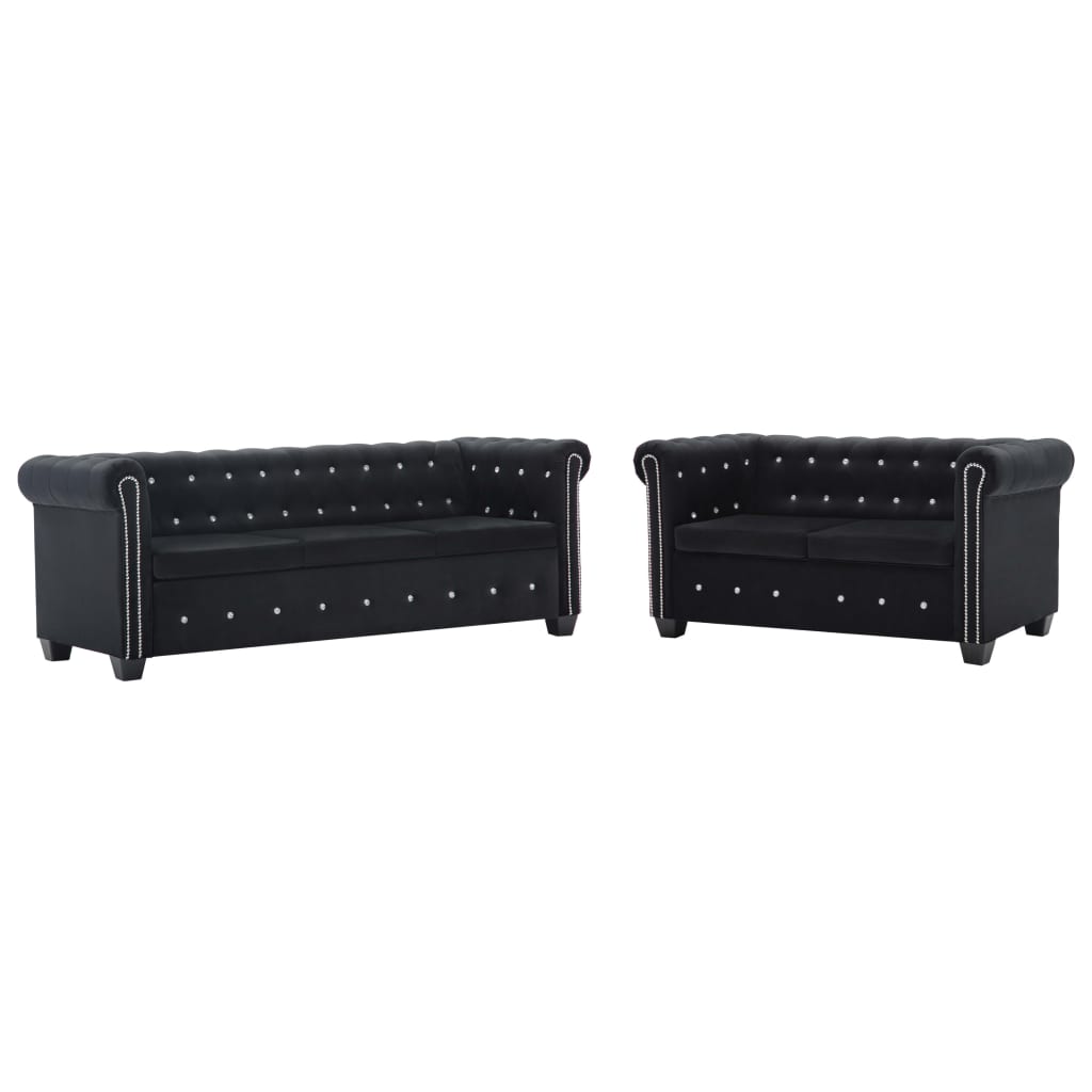 Set Divani Chesterfield 2 pz Rivestimento in Velluto Nero