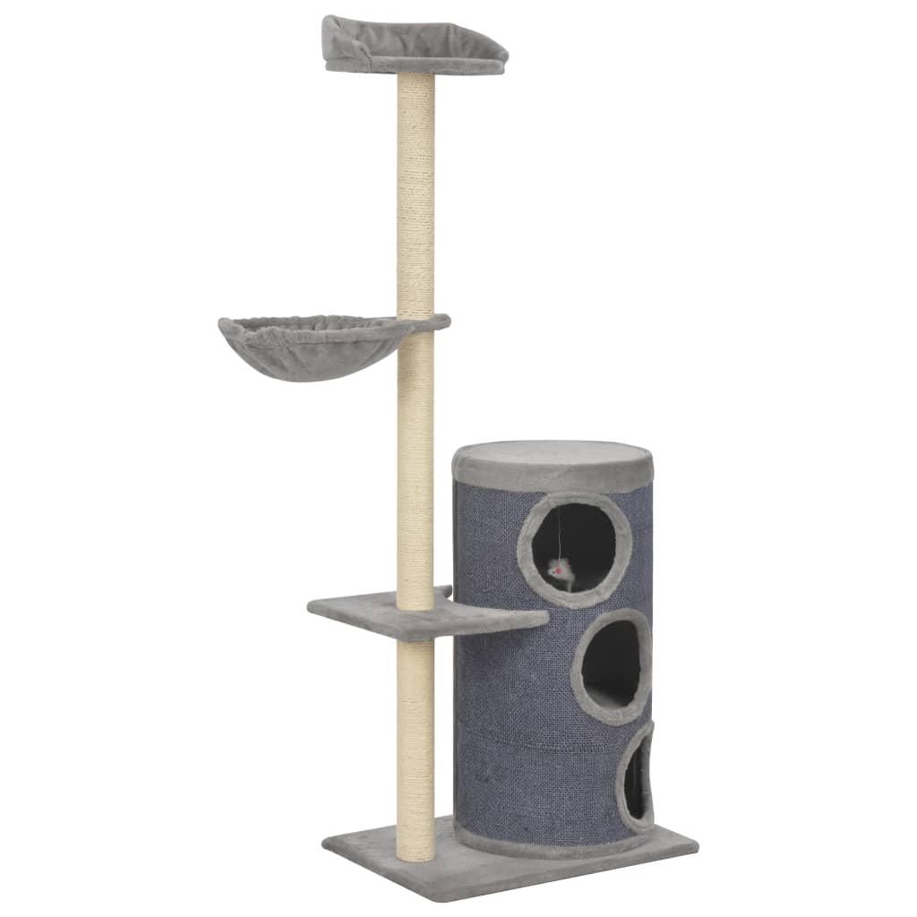 Albero per Gatti con Pali Tiragraffi in Sisal Grigio 148 cm