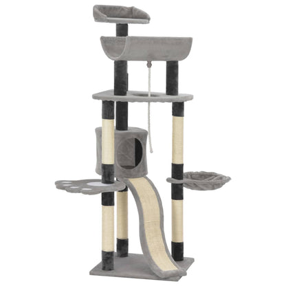 Albero per Gatti con Pali Tiragraffi in Sisal Grigio 145 cm