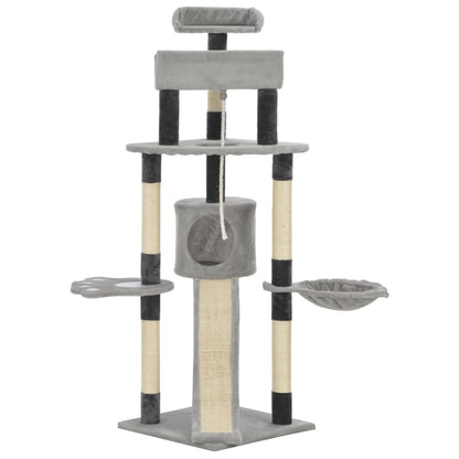 Albero per Gatti con Pali Tiragraffi in Sisal Grigio 145 cm