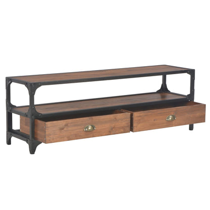 Mobile TV con 2 Cassetti 120x30x40cm in Legno Massello di Pino