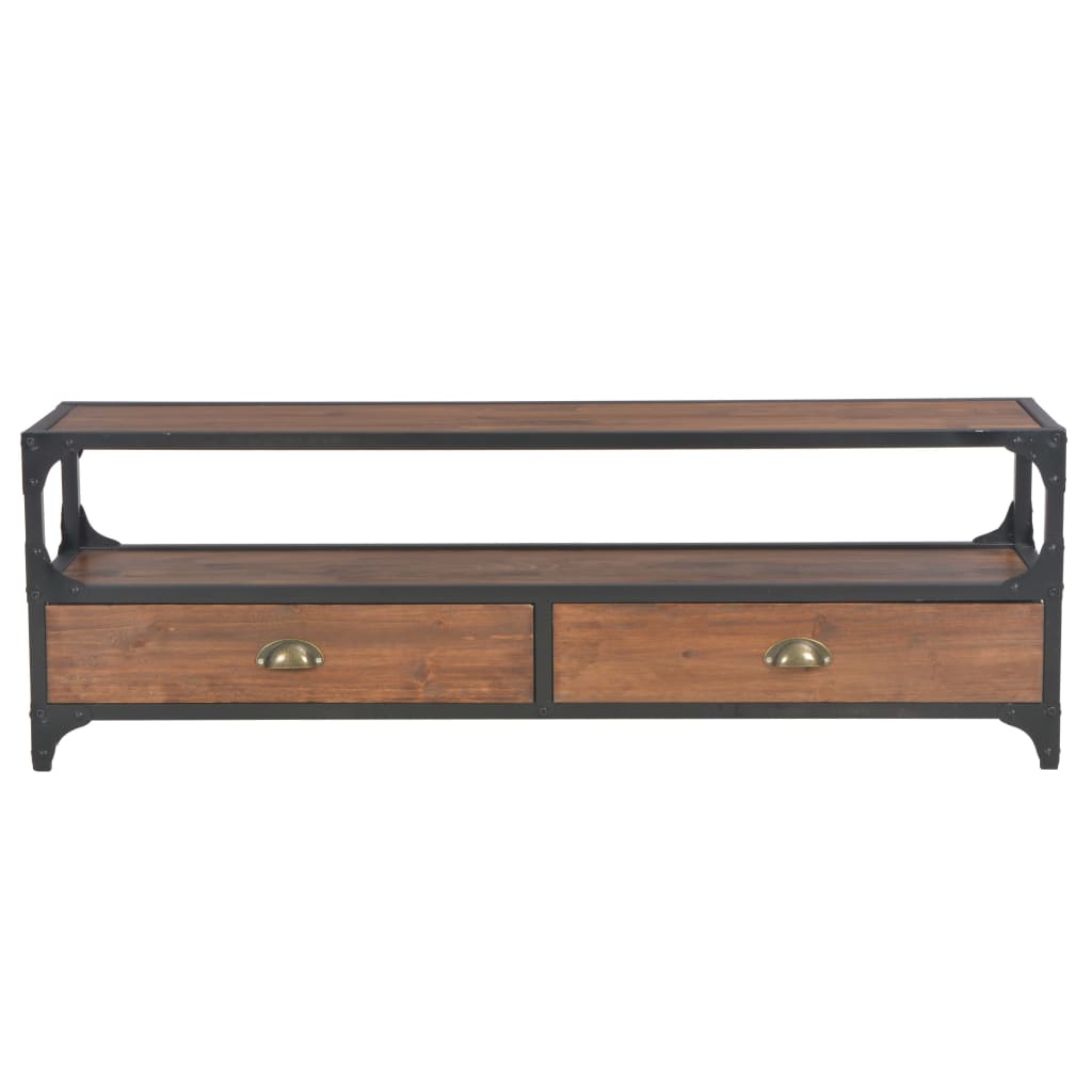 Mobile TV con 2 Cassetti 120x30x40cm in Legno Massello di Pino