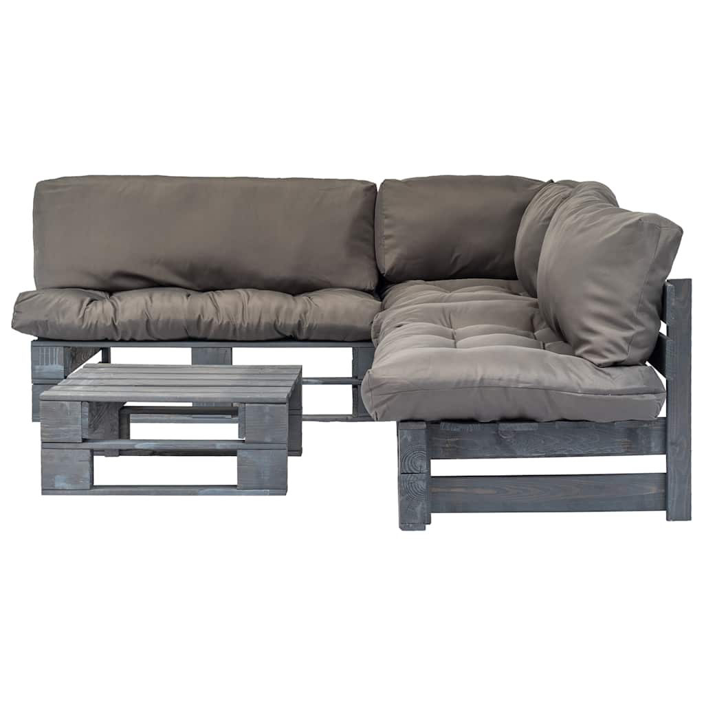 Salotto da Giardino in Pallet con Cuscini Grigi 4 pz in Legno
