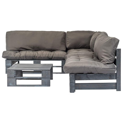 Salotto da Giardino in Pallet con Cuscini Grigi 4 pz in Legno
