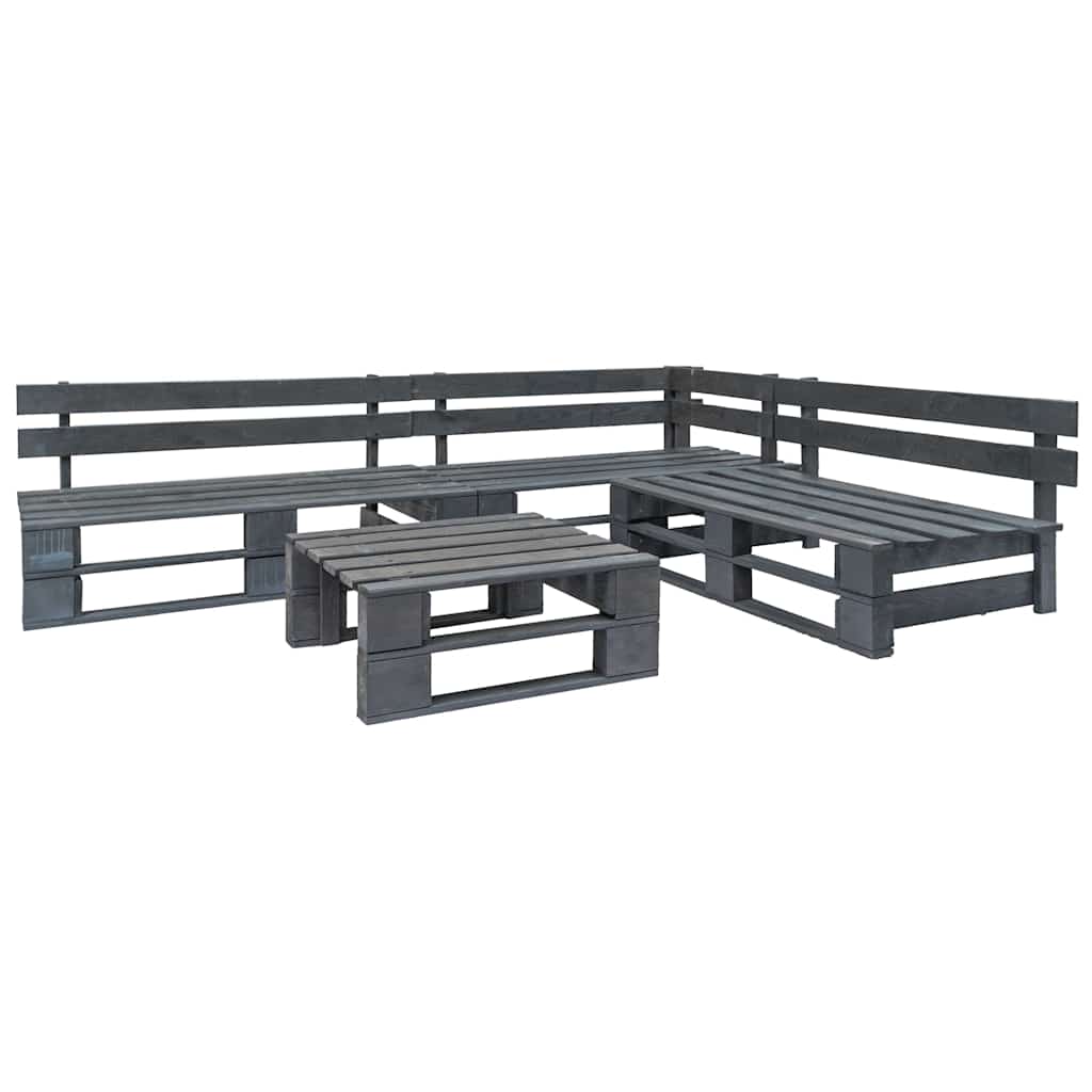 Salotto da Giardino in Pallet con Cuscini Grigi 4 pz in Legno