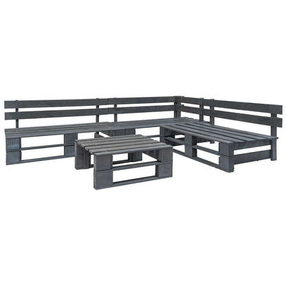Salotto da Giardino in Pallet con Cuscini Grigi 4 pz in Legno