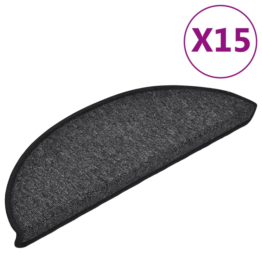 Tappetini per scale 15 pz 56x17x3 cm Antracite Semicircolari