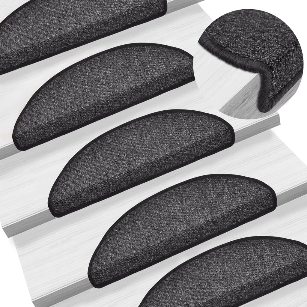 Tappetini per scale 15 pz 56x17x3 cm Antracite Semicircolari