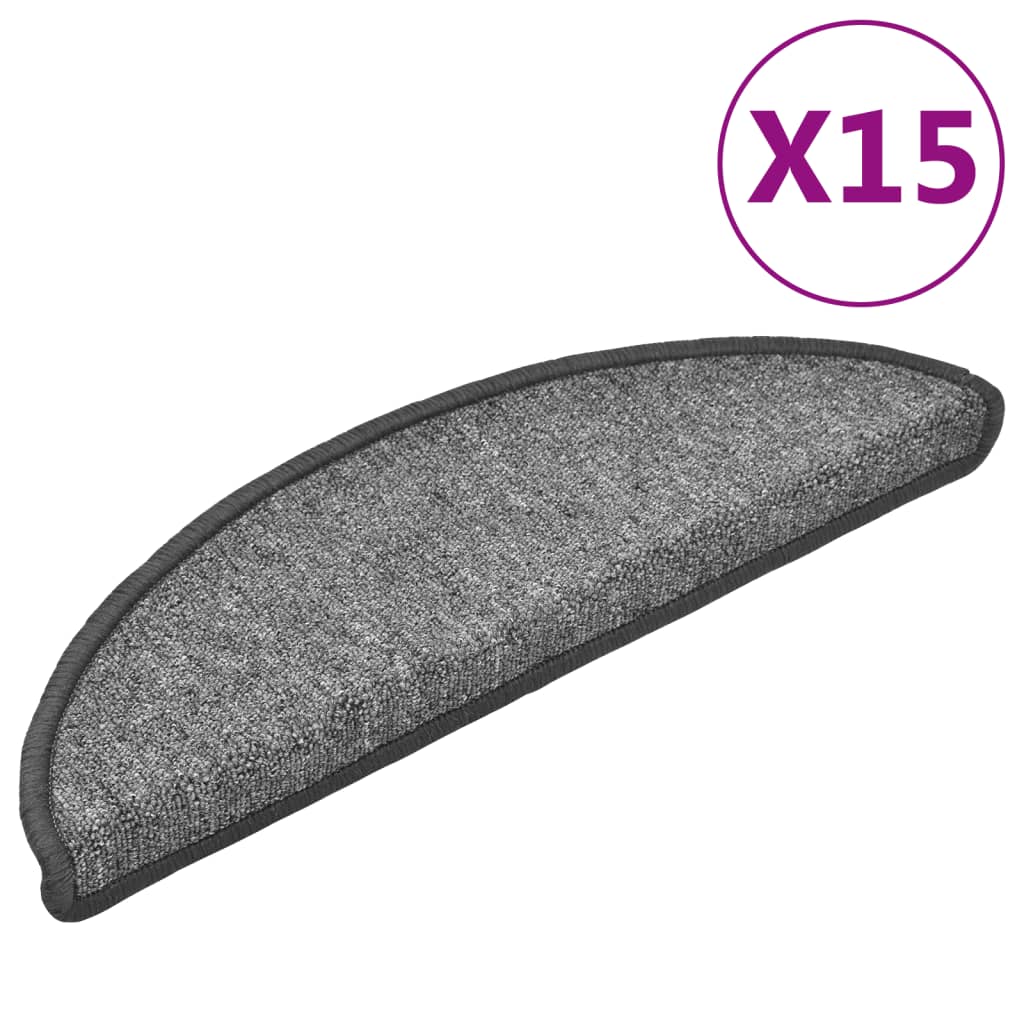 Tappetini per scale 15 pz 56x17x3 cm Grigio scuro Semicircolari