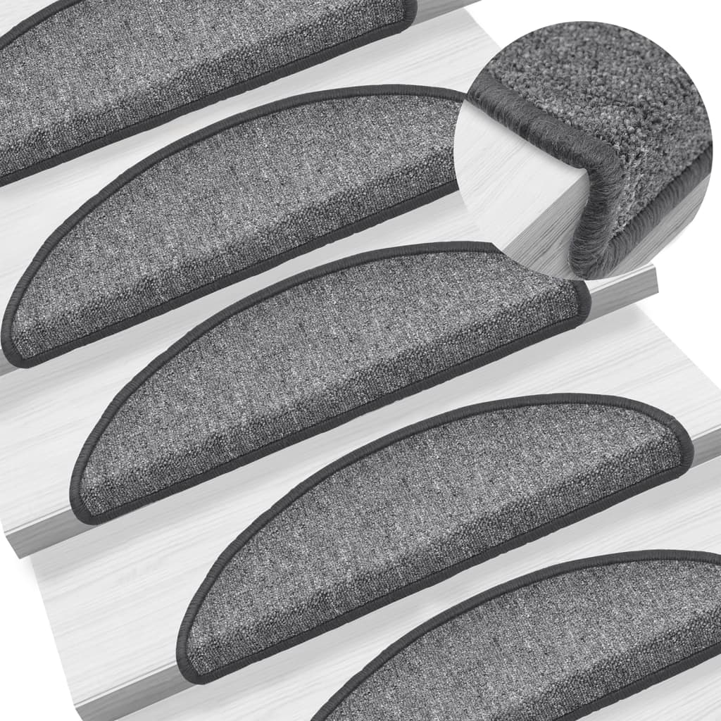 Tappetini per scale 15 pz 56x17x3 cm Grigio scuro Semicircolari