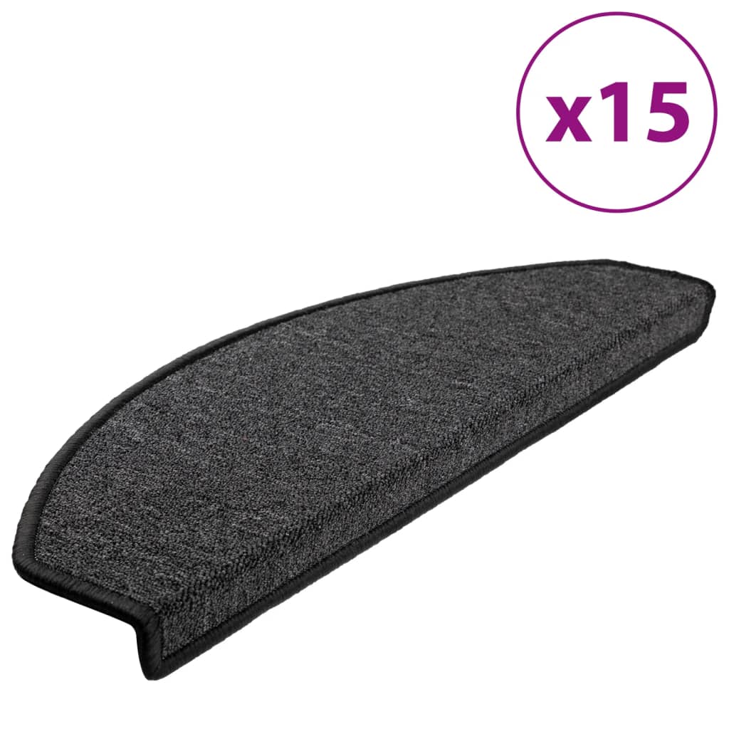 Tappetini per scale 15 pz 65x24x4 cm Antracite Semicircolari Grandi