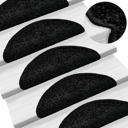 Tappetini per scale 15 pz 56x17x3 cm Nero Semicircolari
