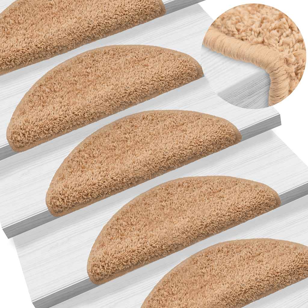 Tappetini per scale 15 pz 56x17x3 cm Beige Semicircolari