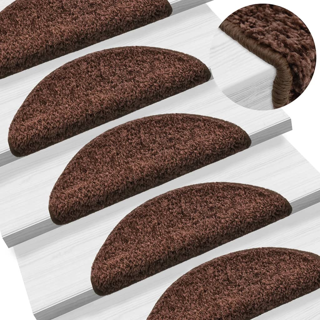 Tappetini per scale 15 pz 56x17x3 cm Marrone Semicircolari