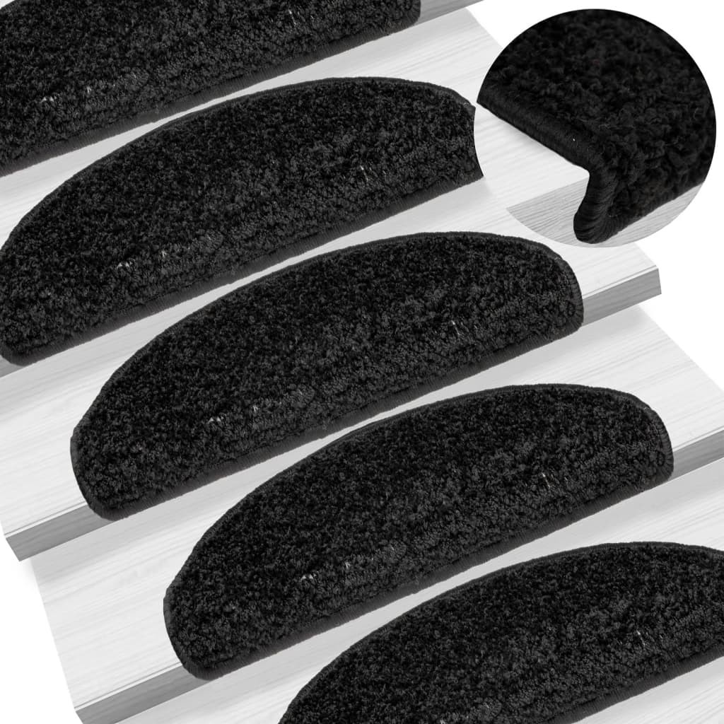 Tappetini per scale 15 pz 65x21x4 cm Nero Semicircolari Grandi