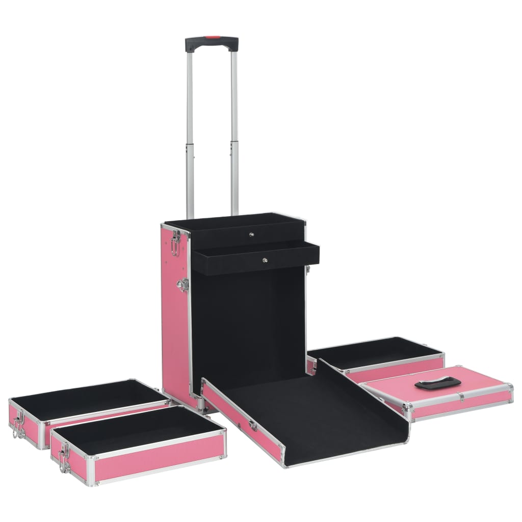 Valigia Trolley per Cosmetici in Alluminio Rosa