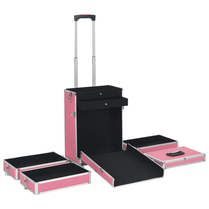 Valigia Trolley per Cosmetici in Alluminio Rosa