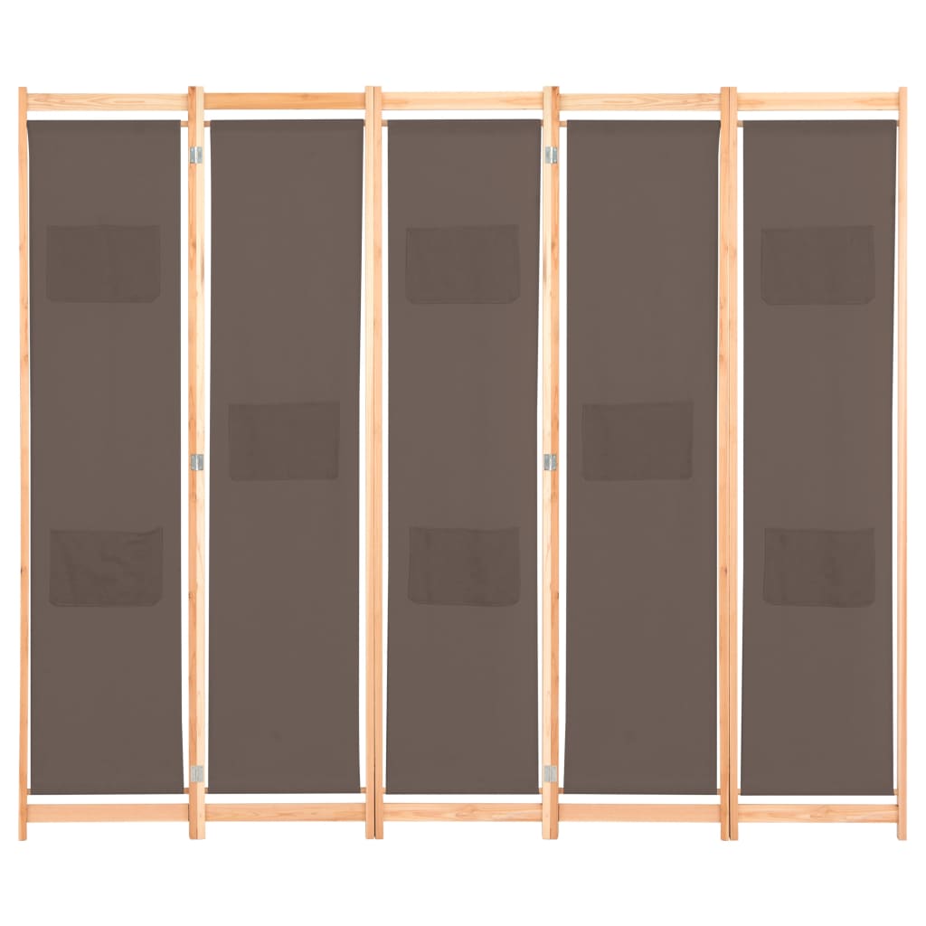 Divisorio a 5 Pannelli Marrone 200x170x4 cm in Tessuto