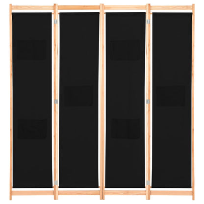 Divisorio a 4 Pannelli Nero 160x170x4 cm in Tessuto