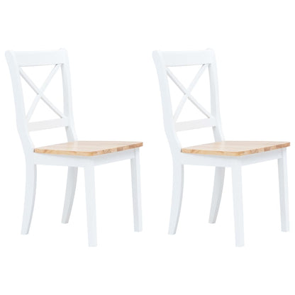 Sedie da Pranzo 2 pz Bianco e Naturale in Massello di Hevea