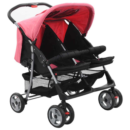 Passeggino Gemellare Rosa e Nero in Acciaio
