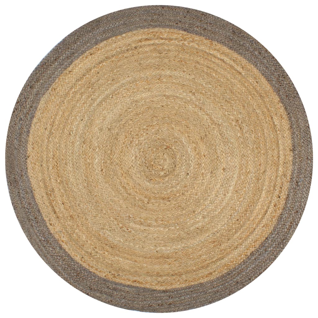 Tappeto Lavorato a Mano in Juta con Bordo Grigio 90 cm