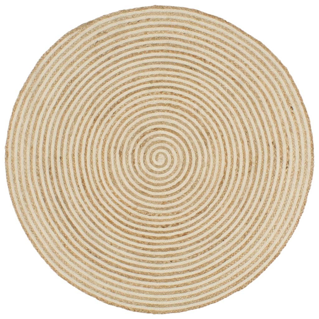 Tappeto Lavorato a Mano in Juta Design a Spirale Bianco 90 cm
