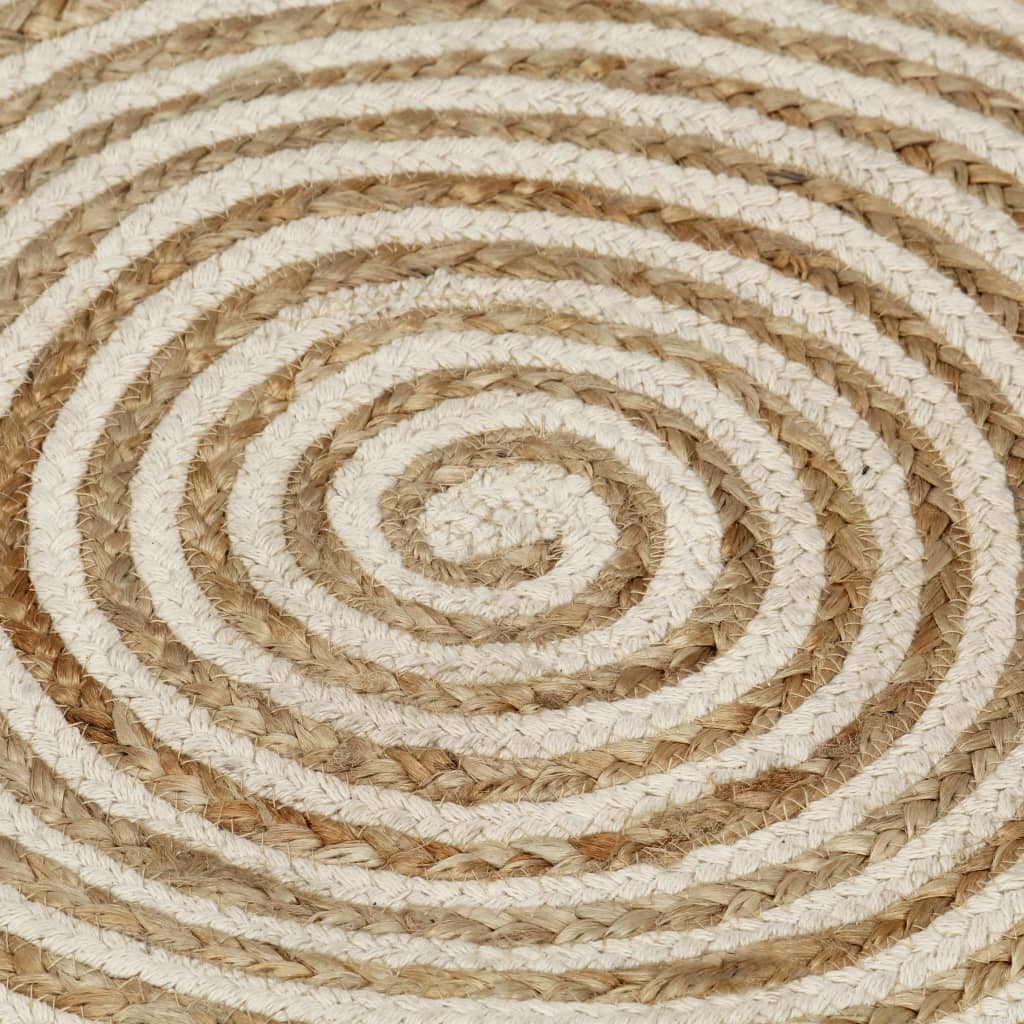 Tappeto Lavorato a Mano in Juta Design a Spirale Bianco 90 cm