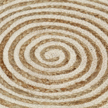 Tappeto Lavorato a Mano in Juta Design a Spirale Bianco 90 cm