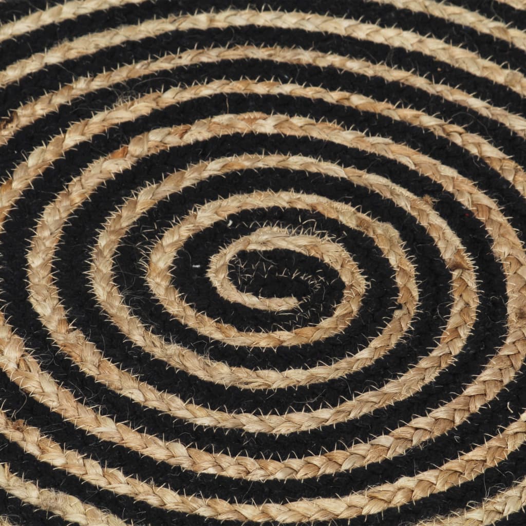 Tappeto Lavorato a Mano in Juta Design a Spirale Nero 90 cm
