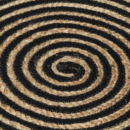 Tappeto Lavorato a Mano in Juta Design a Spirale Nero 90 cm
