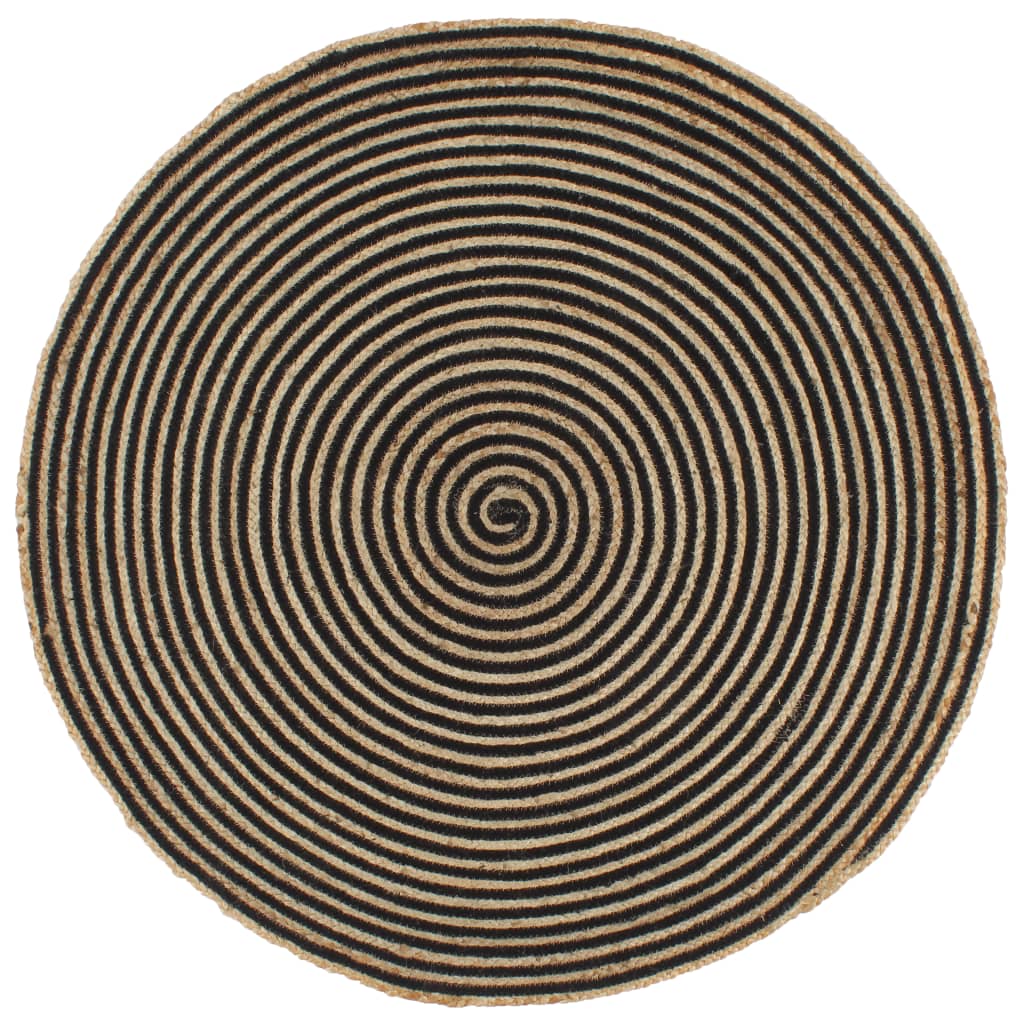 Tappeto Lavorato a Mano in Juta Design a Spirale Nero 120 cm