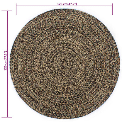 Tappeto Artigianale in Juta Nero e Naturale 120 cm