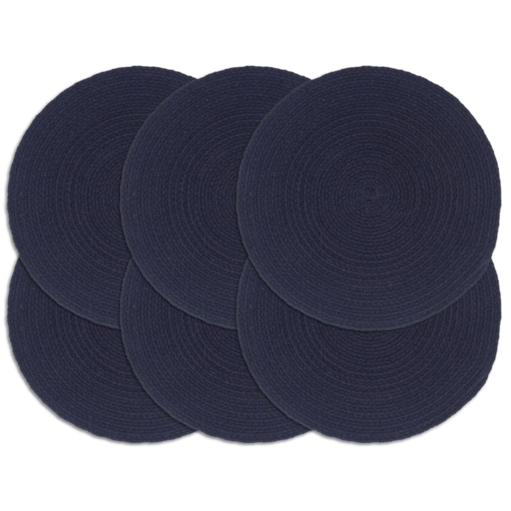 Tovagliette 6 pz Blu Marino Neutro 38 cm Rotonde in Cotone