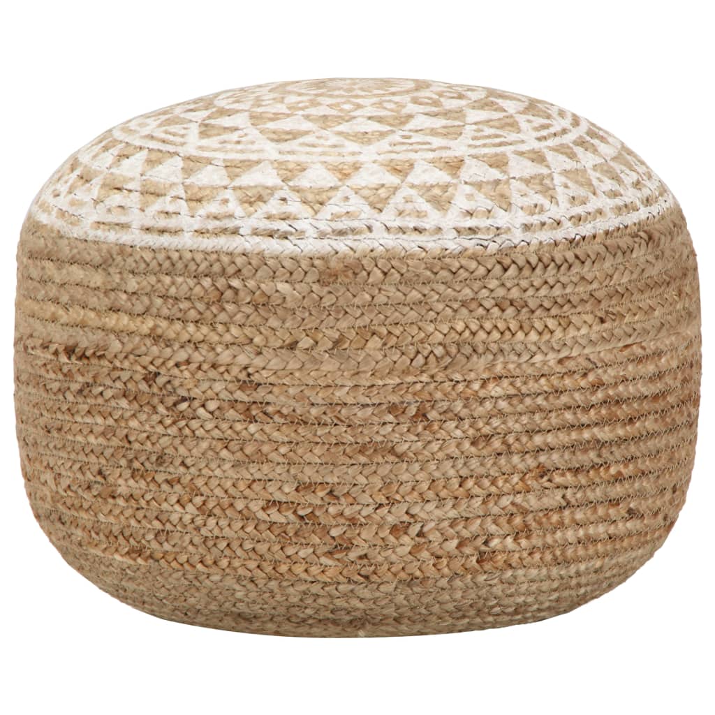 Pouf Lavorato a Mano Bianco 45x30 cm in Juta