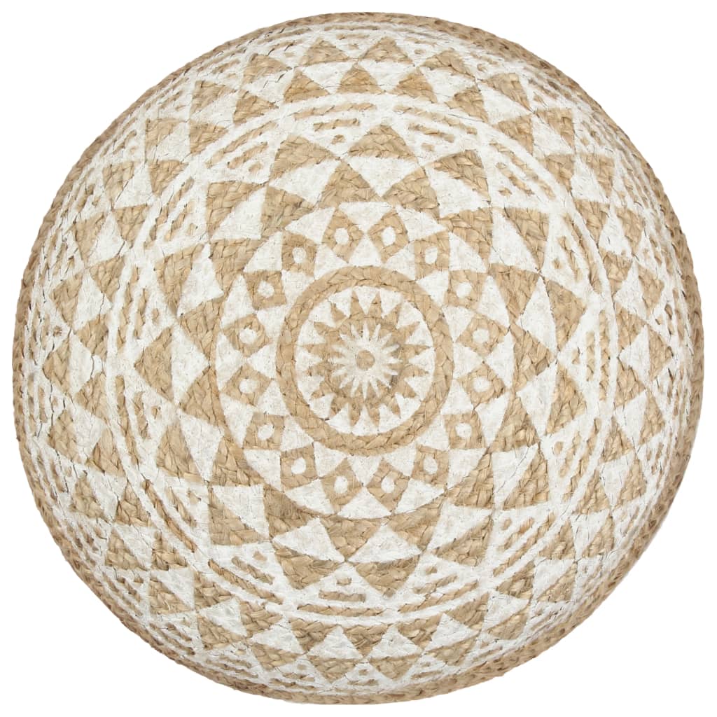 Pouf Lavorato a Mano Bianco 45x30 cm in Juta
