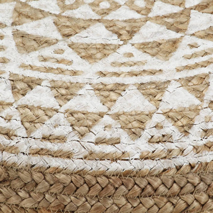 Pouf Lavorato a Mano Bianco 45x30 cm in Juta