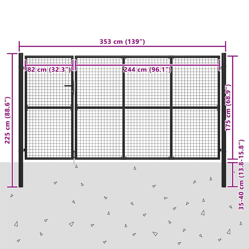 Cancello da Giardino in Acciaio 350x175 cm Antracite