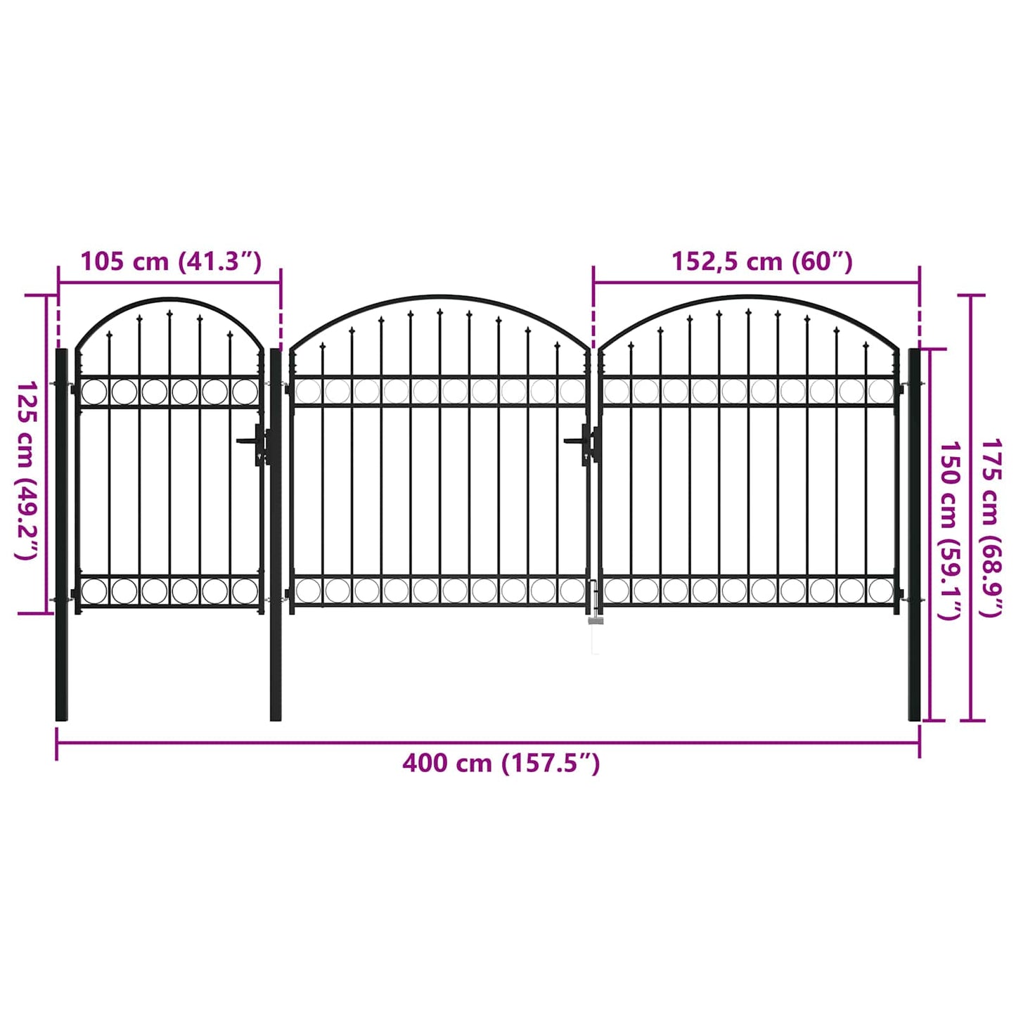 Cancello da Giardino con Parte Superiore Arcuata 400 x 175 cm
