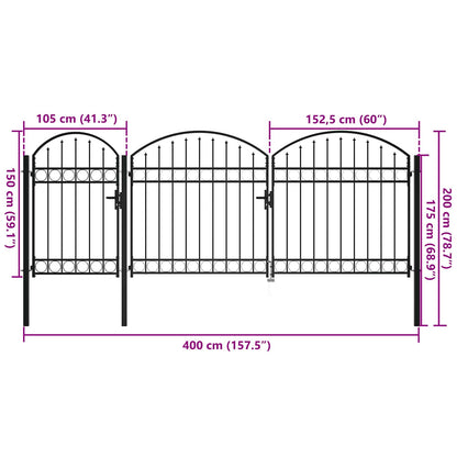 Cancello da Giardino con Parte Superiore Arcuata 200 x 400 cm