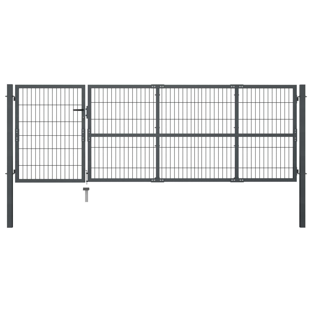 Cancello di Recinzione con Pali in Acciaio 350x100 cm Antracite