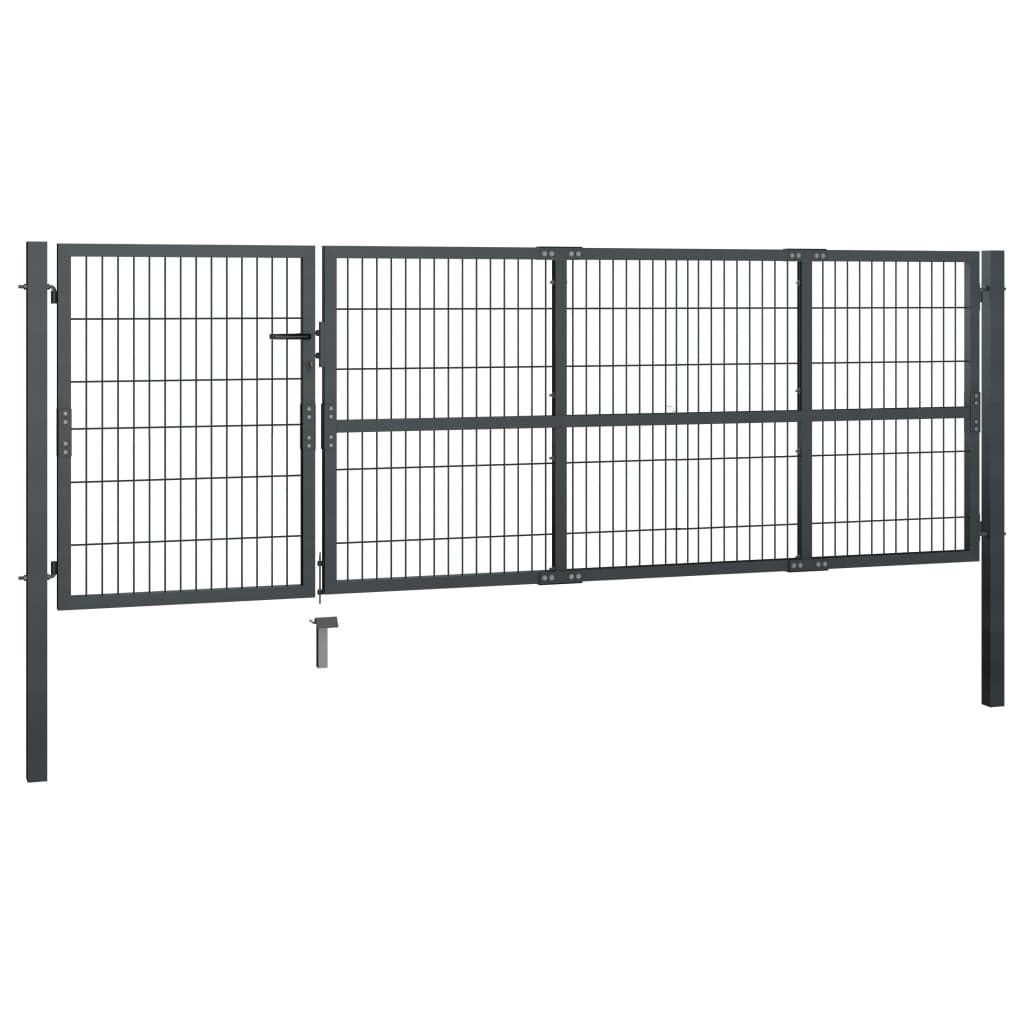 Cancello di Recinzione con Pali in Acciaio 350x100 cm Antracite