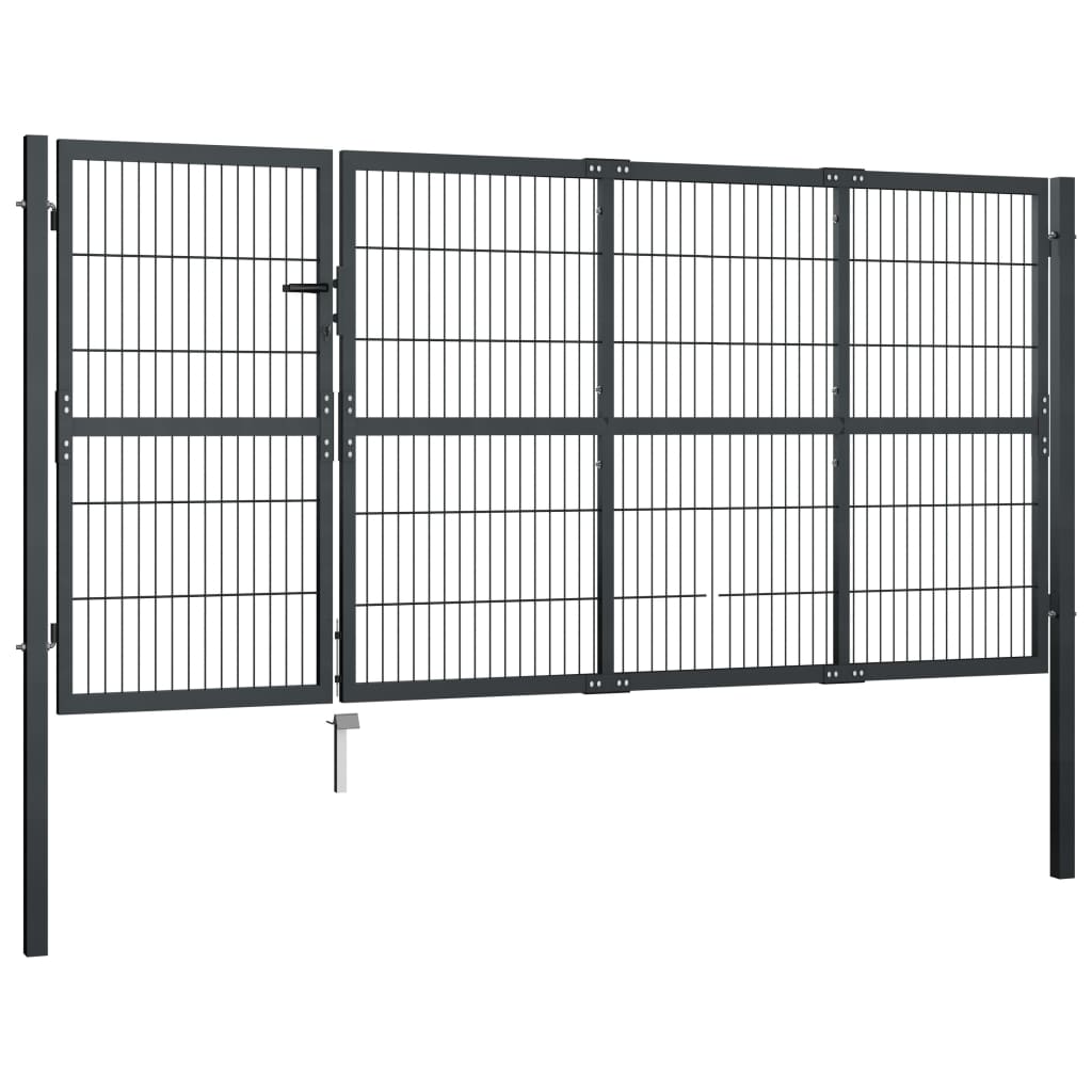 Cancello di Recinzione con Pali in Acciaio 350x120 cm Antracite